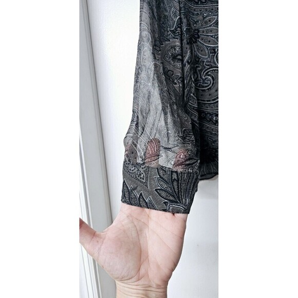 NEW YORK CITY DESIGN CO. Petite 100% Silk Gray Lined Button-Up Women Shirt (PM) - Picture 5 of 6